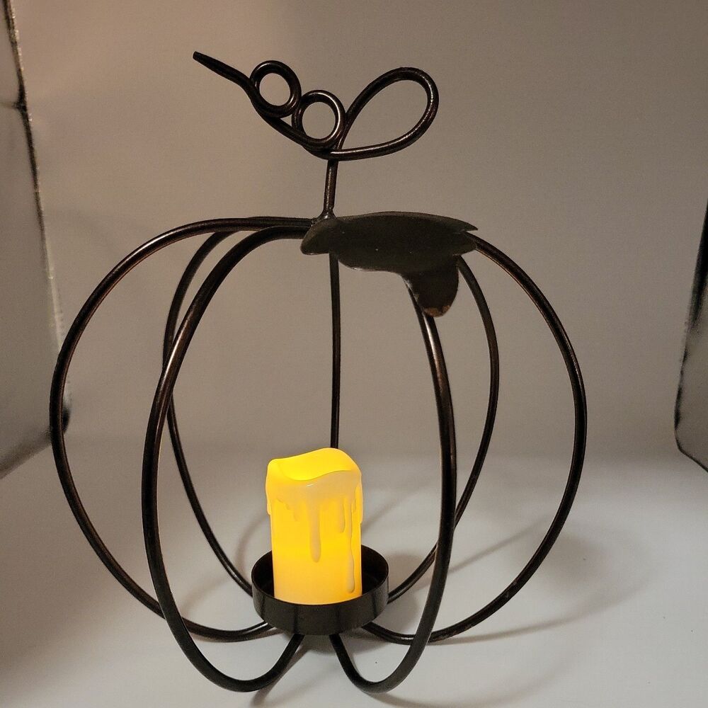 Wire Metal Pumpkin Candle Holder Halloween Fall Decor